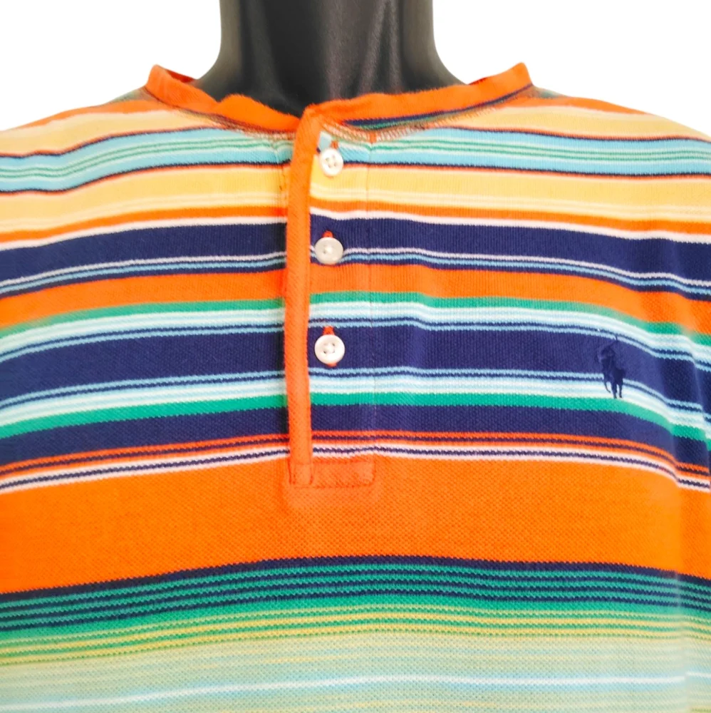 Polo By Ralph Lauren Striped Three Button Short Sleeve T-Shirt‎ Sz XL
